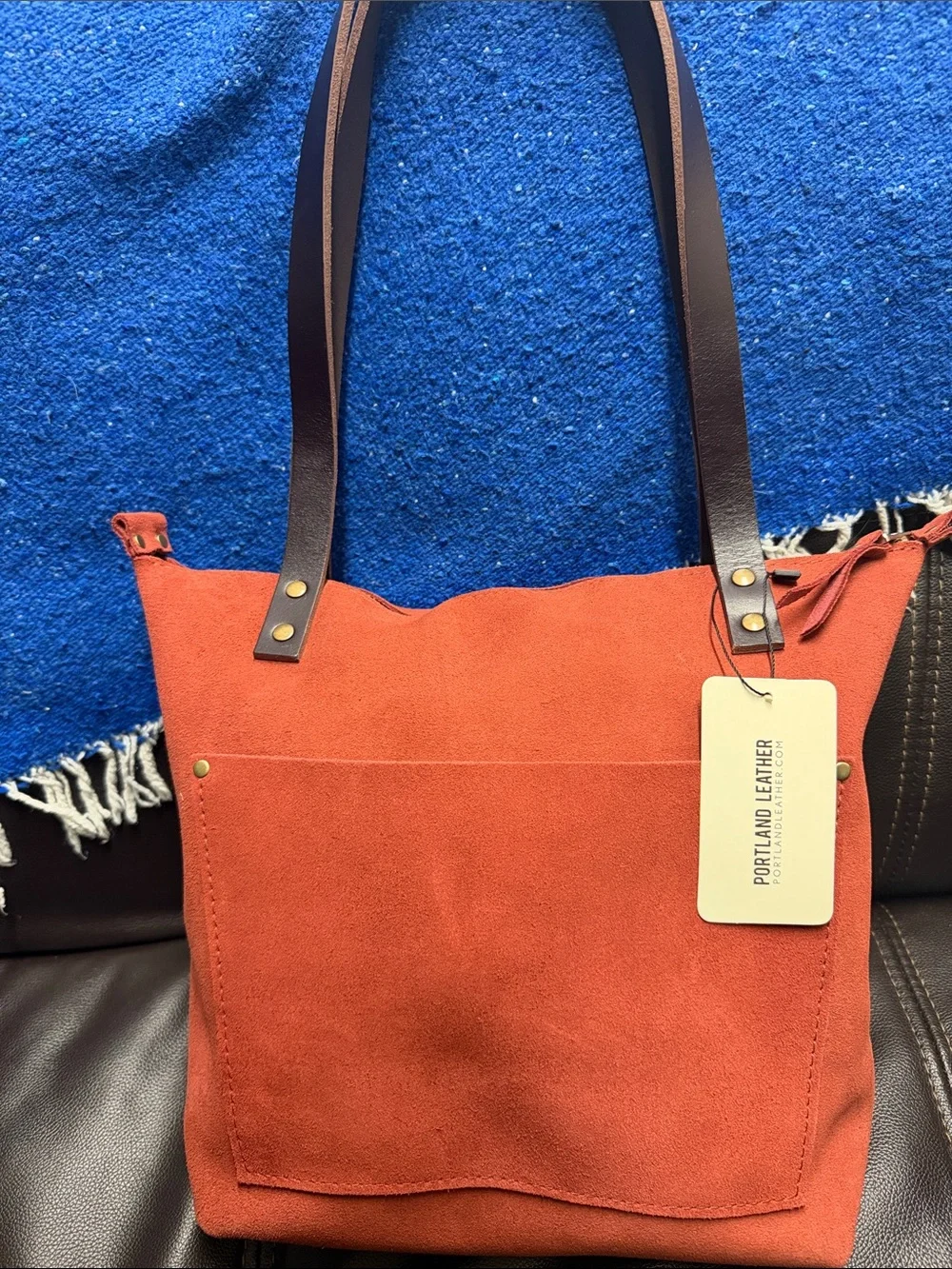 Portland Leather Cinnabar Suede Small Leather Tote